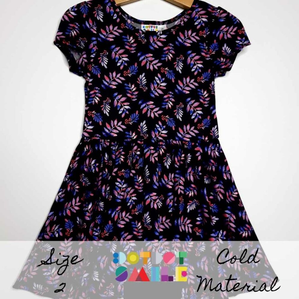 DotDotSmile Size 2t Classic Cap Dress - NWT Black and Purple Leaves print